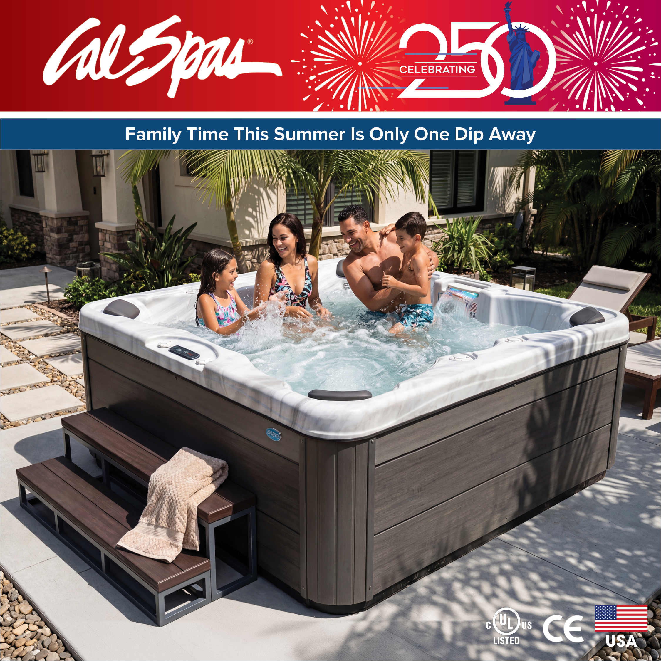 Calspas hot tub being used in a family setting - Swanzey